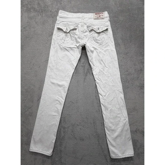 True Religion Jeans Mens Measured 33x33 White‎ Straight Flap Pockets Horseshoe