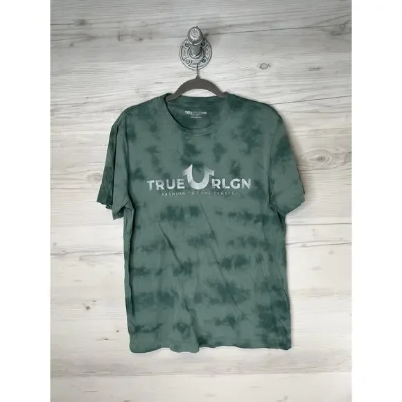 True Religion Shirt‎ Mens Medium Green Tie Dye True RLGN Foil Crew Neck Graphic