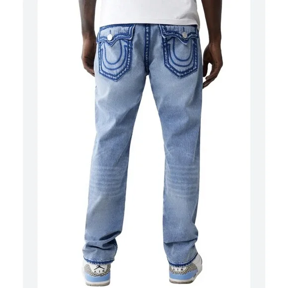 True Religion Ricky Relaxed Straight Flap Pocket Jeans Mens 38 Made USA Denim