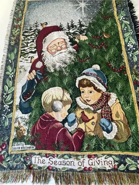 Betty Smith Whiteaker The Season of Giving Holiday Tapestry Throw Fringe Cotton
