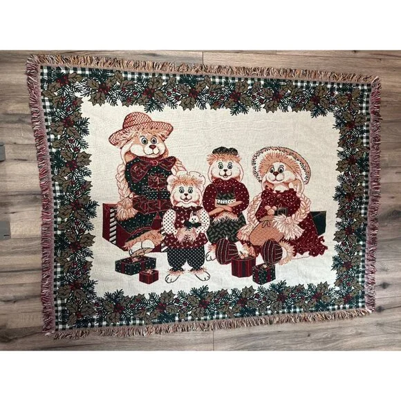 Christmas Bunny Family Tapestry Throw Blanket 46 x 59 Inches Cotton Goodwin Weav