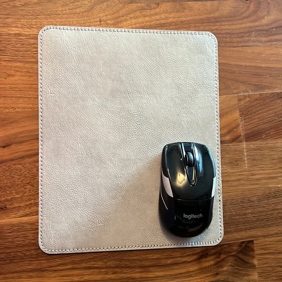 Faux Grey Leather Mouse Pad (Wireless mouse NOT included)