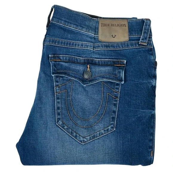 True Religion Jeans Mens 44 Fits 42X32 Ricky Relaxed Straight Flap Pocket Denim