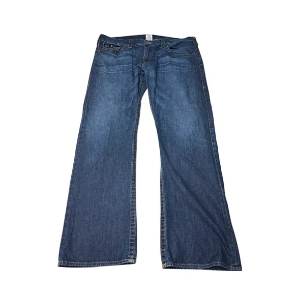 VTG True Religion Ricky Straight Leg Jeans Mens 42X34 Medium Wash Blue Made USA