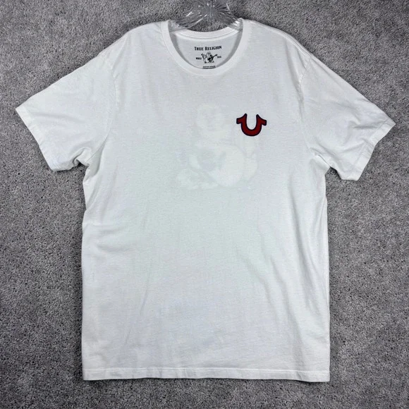 True Religion World Tour Graphic T-Shirt Mens Large Buddha‎ Guitar White