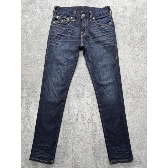 True Religion Geno Jeans Mens Measured 33x34 Blue‎ Tapered Slim Stretch Denim
