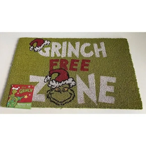 Grinch Free Zone Coir Doormat Welcome‎ Mat Christmas Holiday Porch NEW