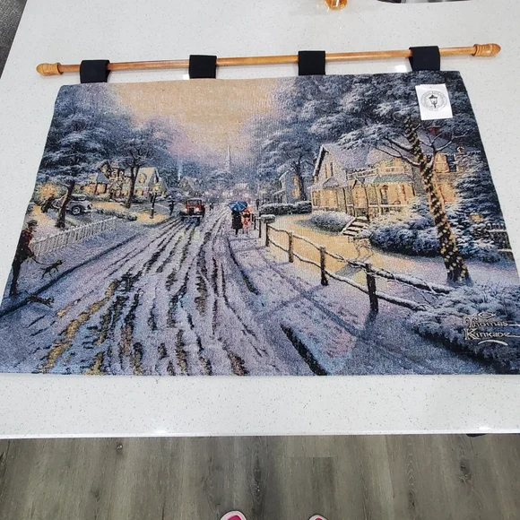 Thomas Kinkaid Woven Wall Tapestry HOMETOWN CHRISTMAS Made In USA NWT 36