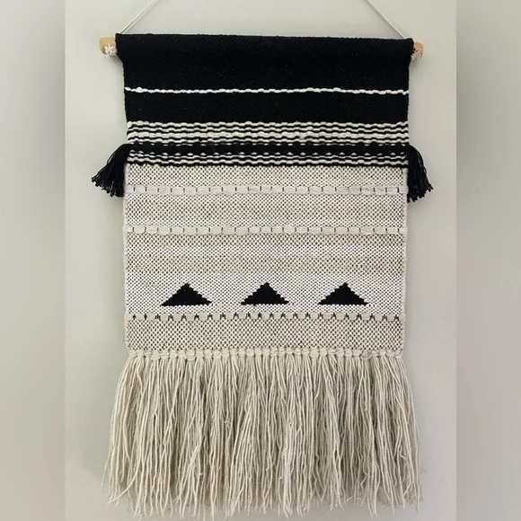 Large Boho Wall Hanging Fringe Decoration In Tan/Black