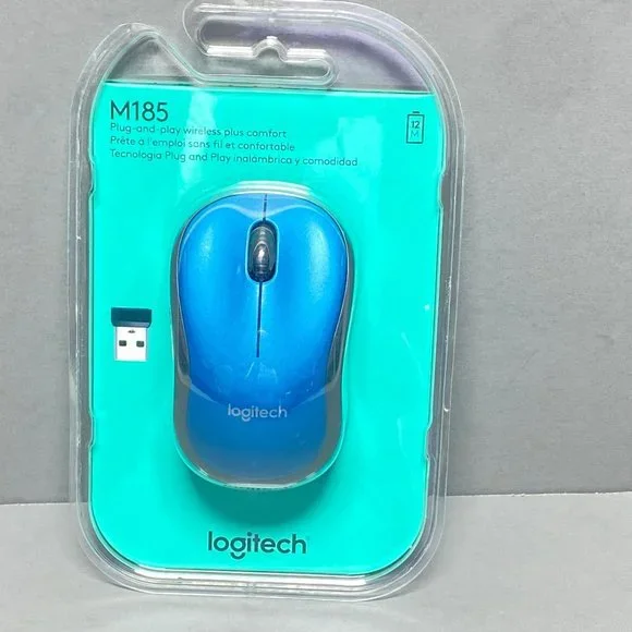 Logitech M185 Wireless Computer Mouse, Blue/Black Compatible With Windows /Mac