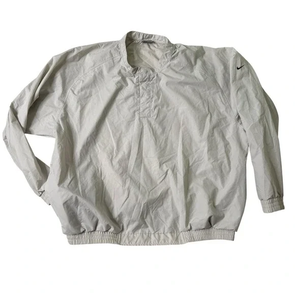 Vintage Nike Jacket Men's Size 2XL Beige Wind Shirt Long Sleeve Windbreaker Y2k