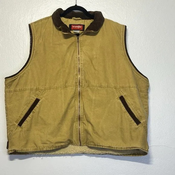 Vintage Wrangler Hero Vest‎ Canvas Sherpa Lined Corduroy Trim, Men's 3XL