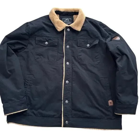 Sherpa Lined Black Canvas Snap Front XXL Coat Workwear Utility by Outdoor Jacket