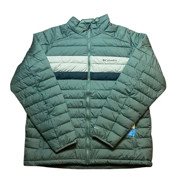 Columbia Mens Large White Out 1.0 FS Omni-Heat Jacket Green Zipper Pockets NWT