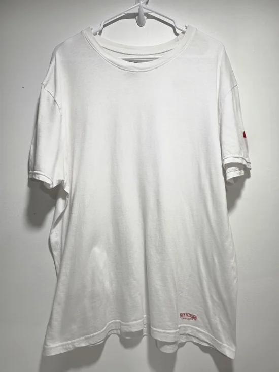 True Religion White Short-Sleeve Crew Tee with Red Logo Size-XL