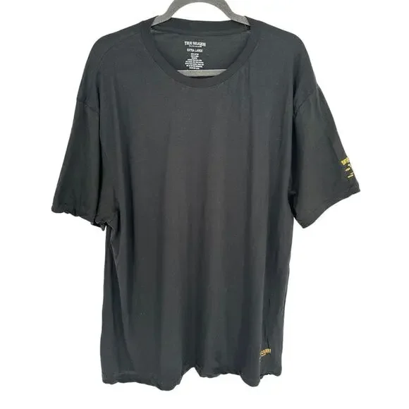 True Religion Men XL Black Gold Foil Buddha Logo Graphic T-Shirt Streetwear
