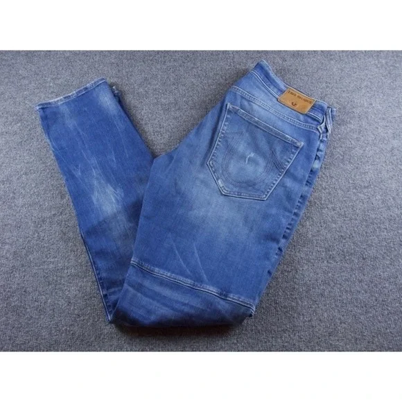 True Religion Geno Relaxed Slim Jeans Men's Size 30 Distressed Moto Denim‎ #1910