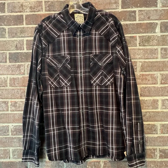 True Religion Men’s Black Plaid Shirt Size XXL
