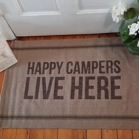 Cotton Woven Rug Reversible Happy Camper Northwoods Cabin