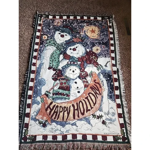 Tapestry Throw Blanket Christmas‎ Snowman Family North Star Happy Holidays Edith