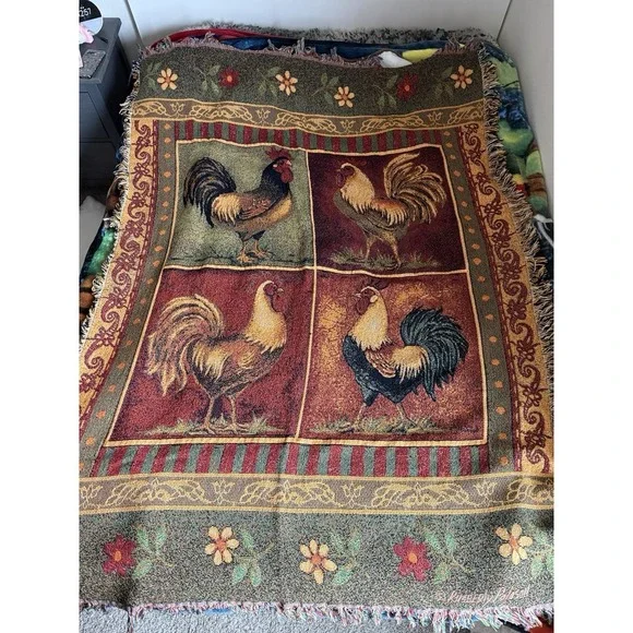 Mediterranean Rooster Grande Tapestry Throw Blanket 52x70 Kimberly Poloson