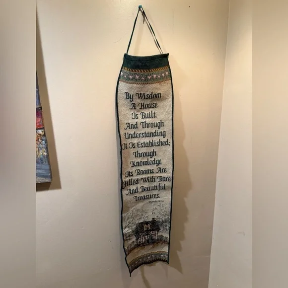 Vintage 1984 Elegant Green and Cream Wall Hanging Proverbs