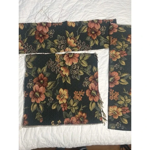 Woven Tapestry Fabric Scraps Floral Pattern Green Rose Gold Rust Three Small Pcs