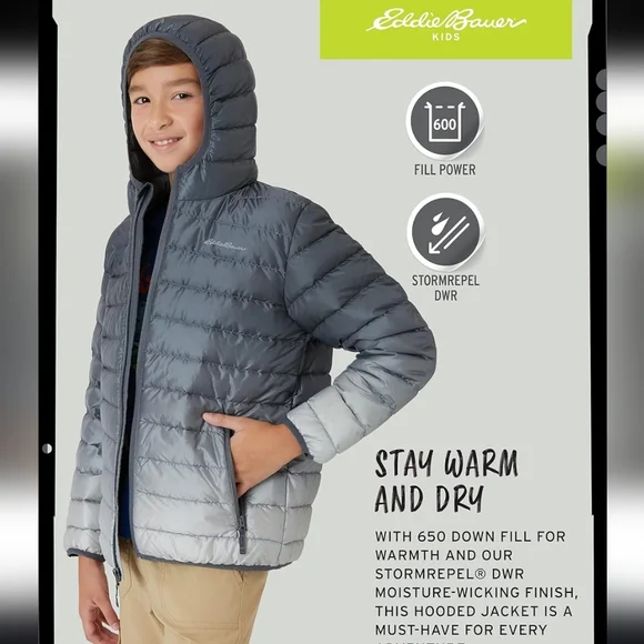 Eddie Bauer Kids Gray Puffer Jacket Size L 14
