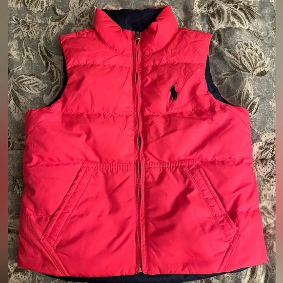 Polo Ralph Lauren girls puffer vest reversible size 6 Pink blue