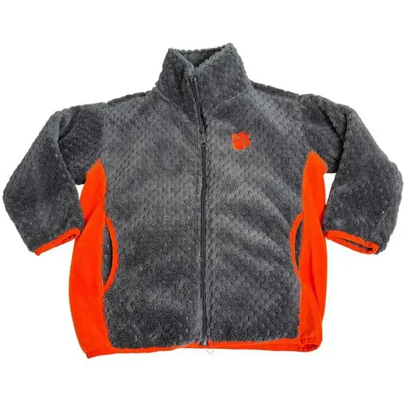 Clemson toddler gray fleece full zip jacket. Size 3T. embroidered paw. Tigers