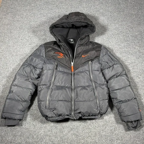 Nike 3Brand Puffer Jacket Kids Large‎ Black Orange Russell Wilson Hooded