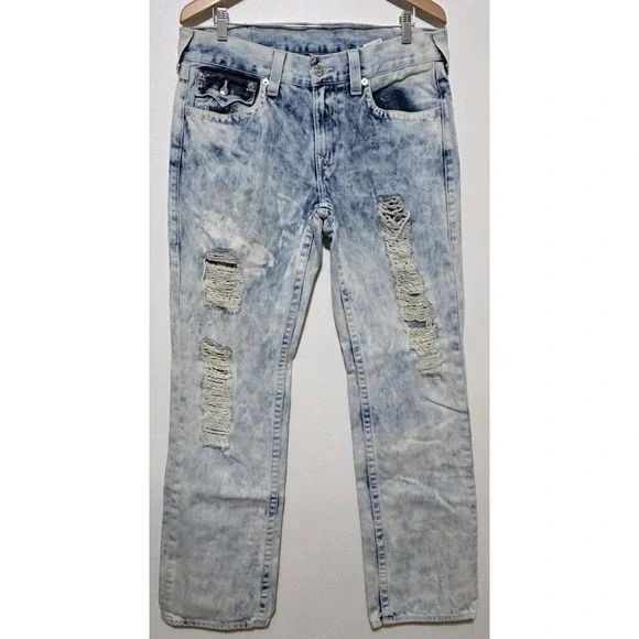 True Religion Jeans Men World Tour Straight Acid‎ Wash Flap Pocket 33x33 EUC