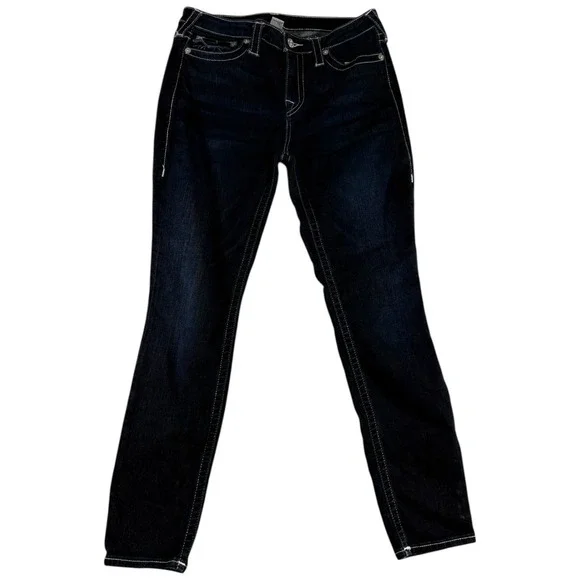 True Religion World Tour Skinny Jeans Men 33 Blue Denim Dark Wash Cotton Stretch