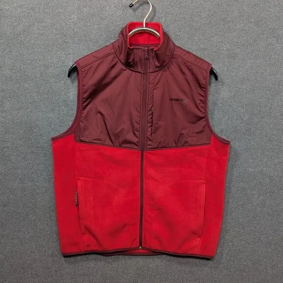 Lands End Fleece Vest Mens Medium 38-40 Full Zip Layer Pockets Maroon Red Hiking