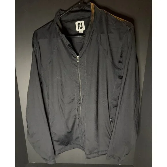 Footjoy Jacket Mens L Black Full Zip Pockets Golf