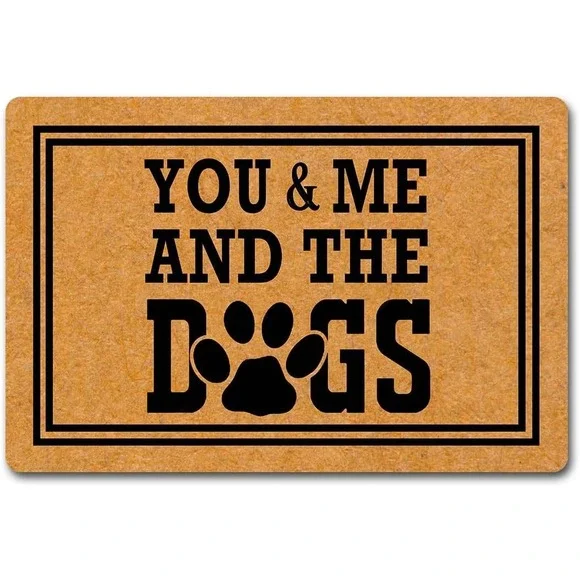 Welcome Doormat You and Me and the Dogs Paw Print Natural Fiber 23 x 15