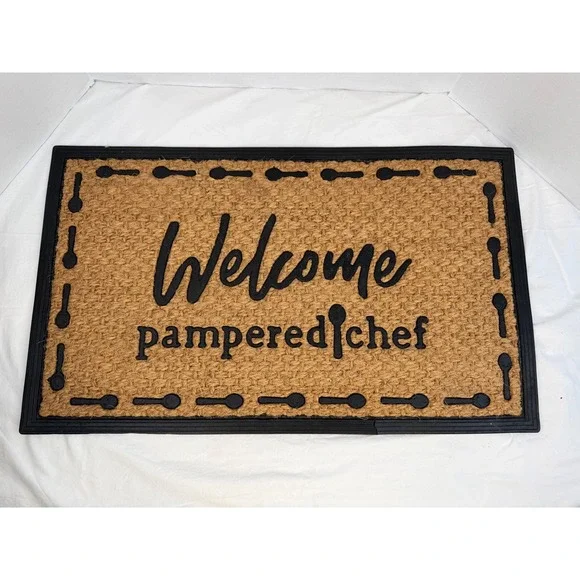 Pampered Chef Welcome Doormat Coir Rubber Backed Measuring Spoon Border 30x18