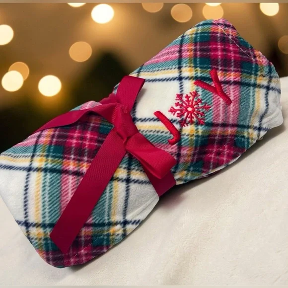 NWT Talbots Tartan Plaid Fleece Blanket Throw JOY 48 x 60 Cabincore Cozy Holiday