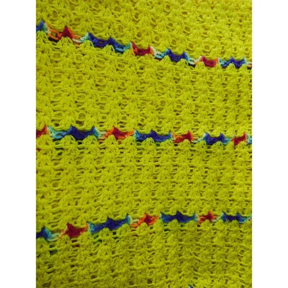 Handmade Crochet Blanket Afghan Throw Lap Yellow‎ / Rainbow Colors 54