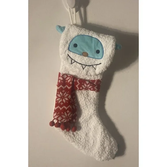Target Wondershop White Yeti Blue Face Red Scarf Abominable Snowman Stocking 17
