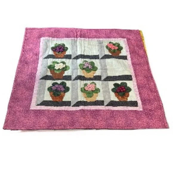 Handmade Quilted Potted Plants Wall Hanging Quilt 29 x 28 inches