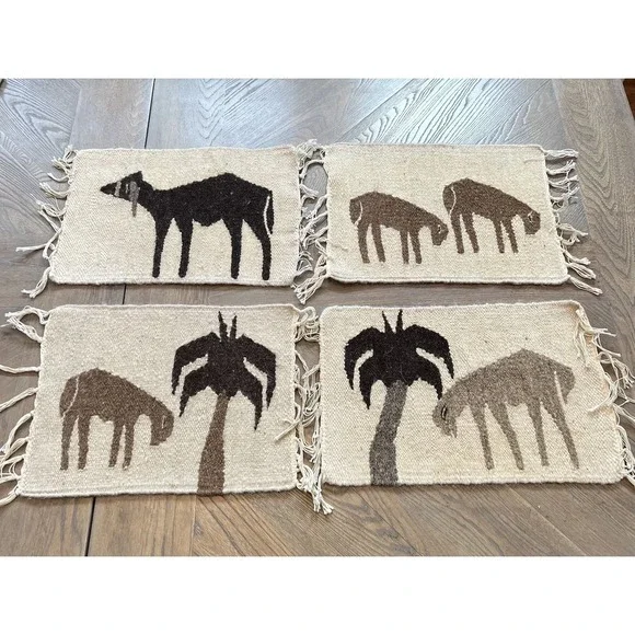 Vintage handwoven Egyptian wool tapestries Wall Decor or placemats Set Of 4