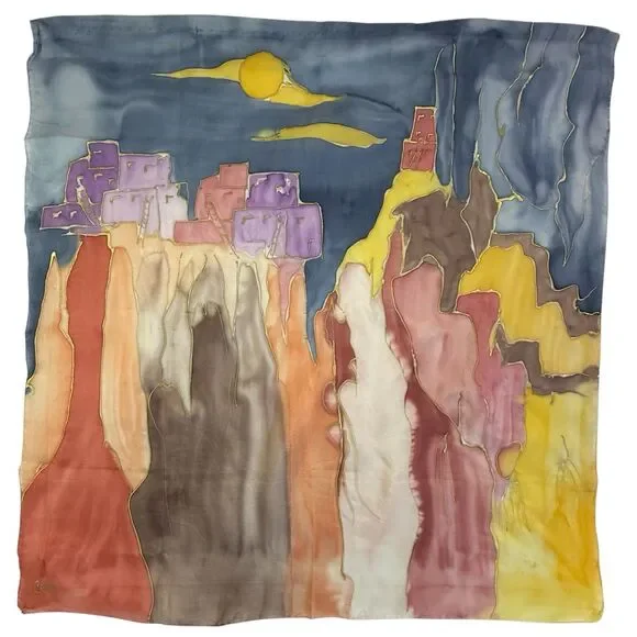 Hand Painted Adobe Western Wall Silk Hanging Carey Southwestern Artwork 29