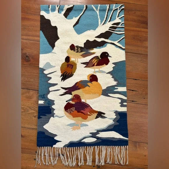 Colorful Wool Duck Tapestry from Tapisseries de la‎ Mare Handwoven wool