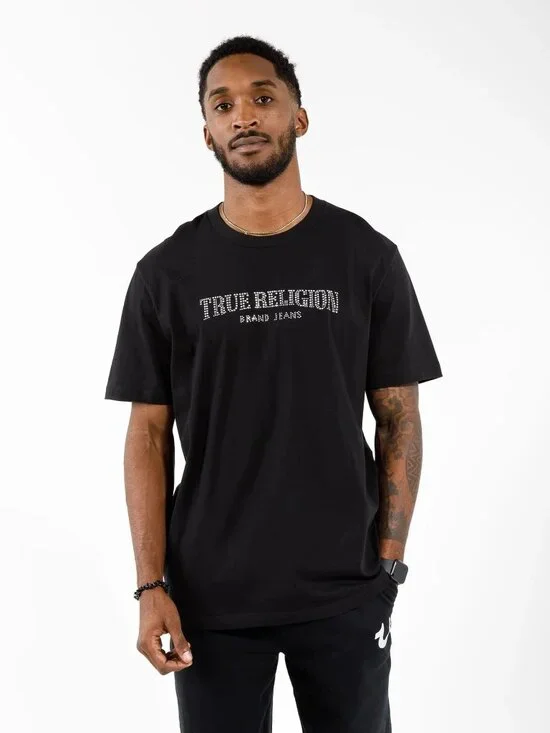 True Religion NWT Men's Studded Arch Logo Tee in Black size Large