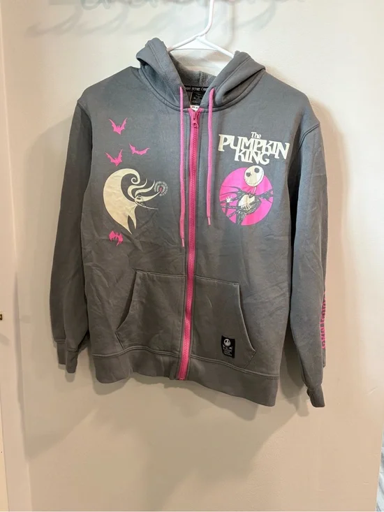 Disney The Pumpkin King Gray & Pink Zip Hoodie
