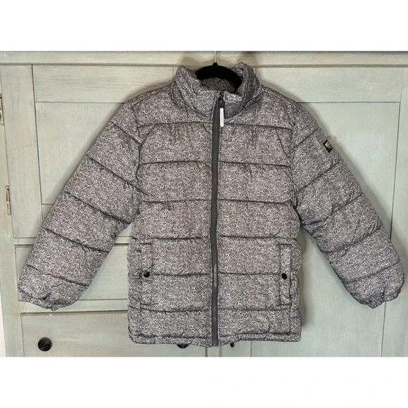 H&M‎ Youth Puffy Jacket Size 9-10 Years Grey Warm Full Zip Snap Pockets