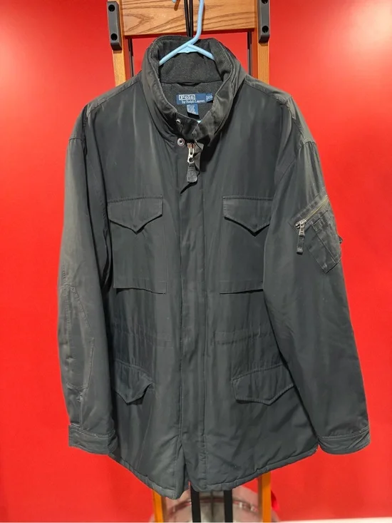 Vintage Polo Ralph Lauren Black Military Field Jacket XXL Utility Coat Lined