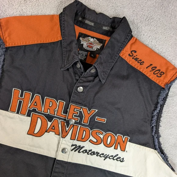Harley-Davidson Orange and‎ Black Cutoff Shirt