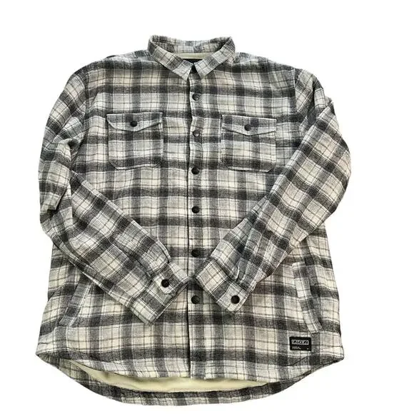 EZEKIEL Men's Gray Plaid Overshirt/Jacket Sherpa Lined Snap Buttons XXL